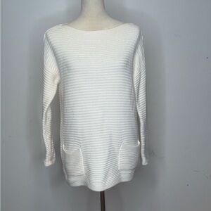 Vince Camuto Oversized White Crew Neck Sweater with Textured Knit Size S